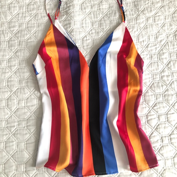 Red Sadie Deep V In Mulit Stripe Size S Tank Top/Cami - Picture 3 of 4